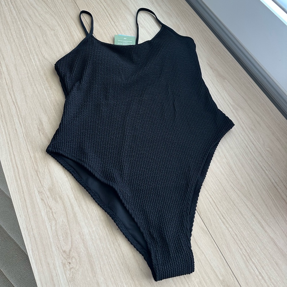 H&M Black Textured One Piece Swimsuit